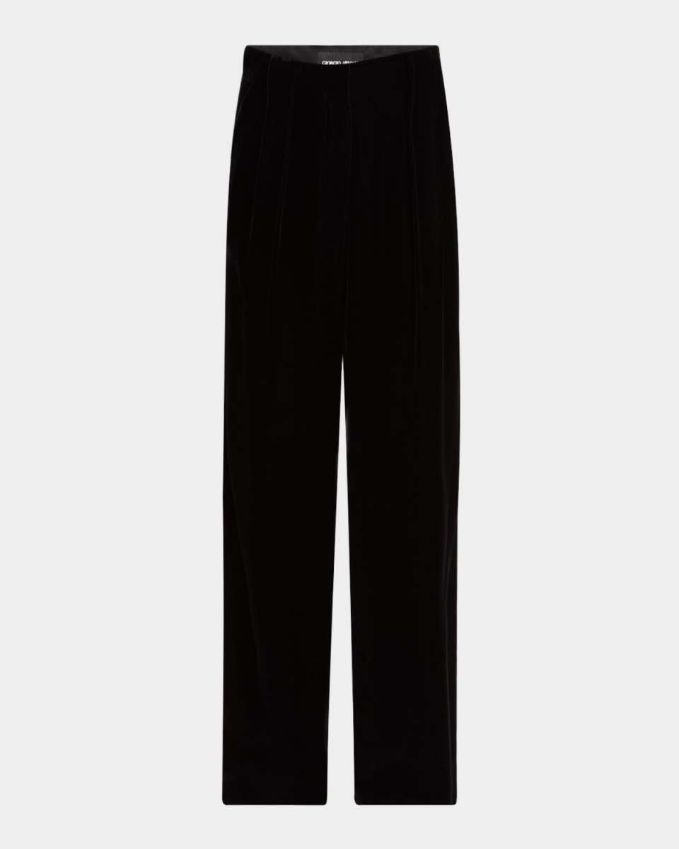 Pleated High-Rise Velvet Trousers